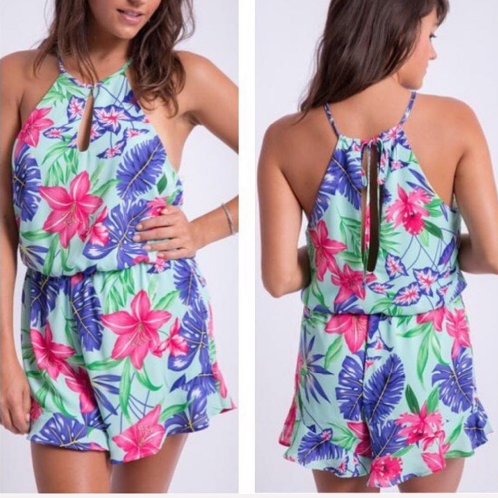 Teal Romper Pink and Purple Floral